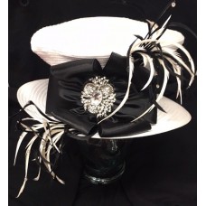 New Whittall And Shon White Hat Black Ribbon Derby Church Adjustable Sequin  eb-41338173